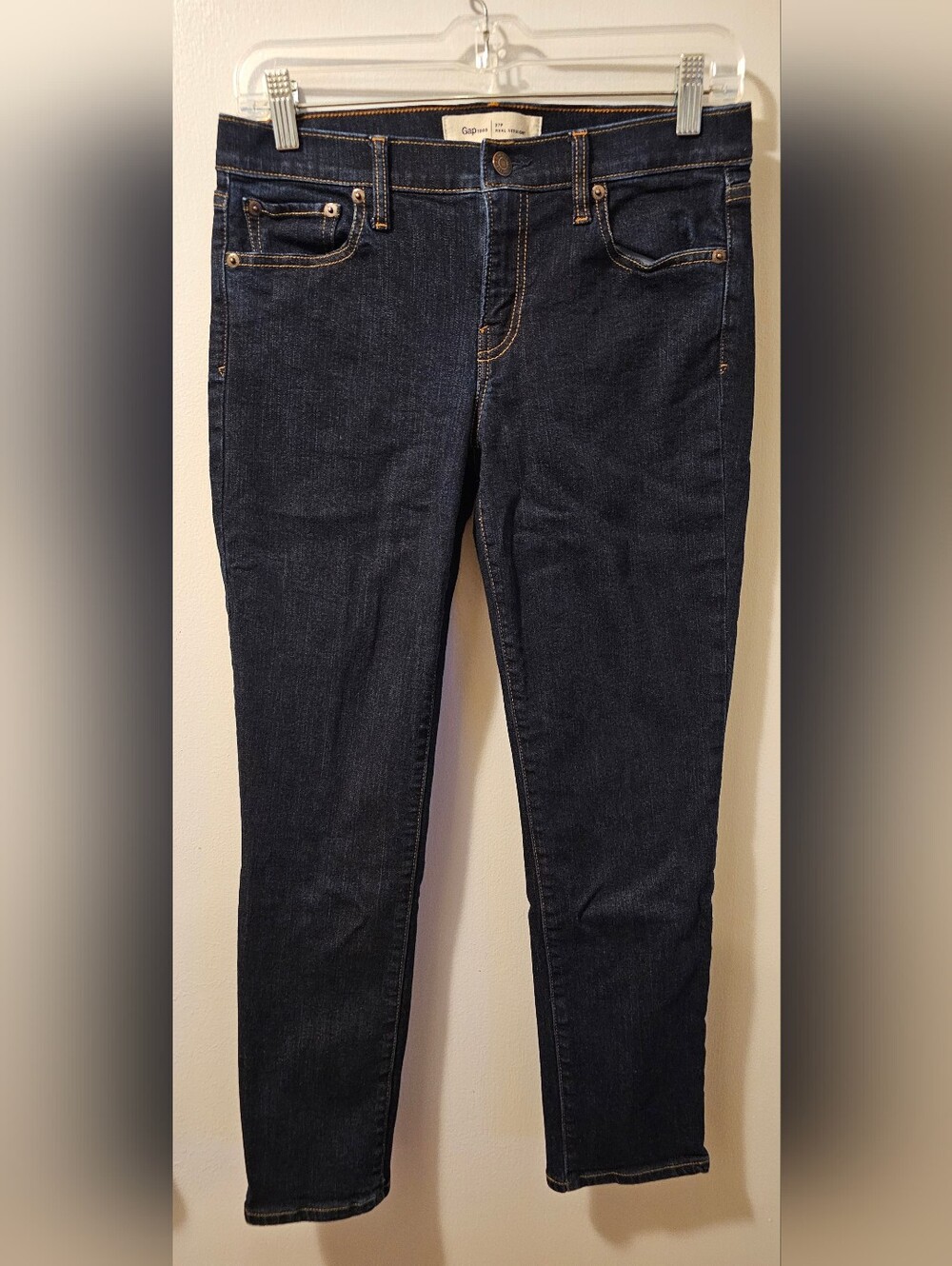Gap 1969 Women’s Real Straight Jeans Size 27P Blue Dark Wash Mid‎ Rise Stretch